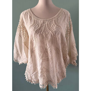 Women's Ultra Pink Embroidered Top Cream Size M